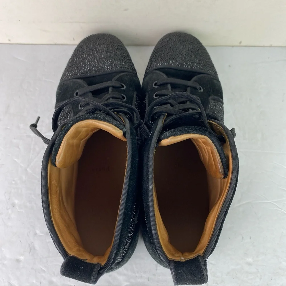 Christian Louboutin Black Suede Chukka Boots with Crystal Toe